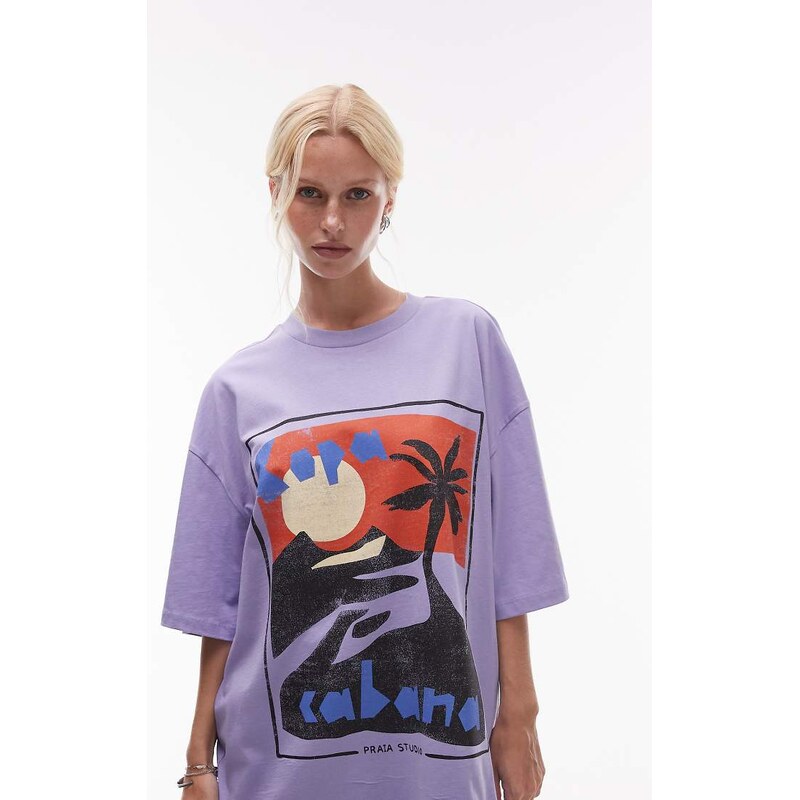 Topshop jersey Cote dazur graphic boxy t-shirt in purple 106347293
