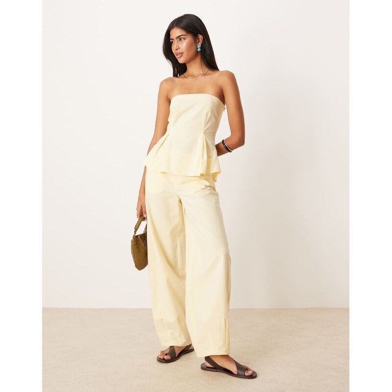ASOS DESIGN linen blend barrel leg trouser in buttermilk co ord-Yellow 106355722