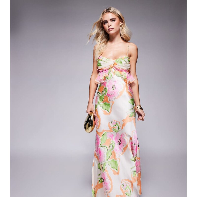 ASOS Petite ASOS DESIGN Petite chiffon bust satin cami maxi dress in 111133793