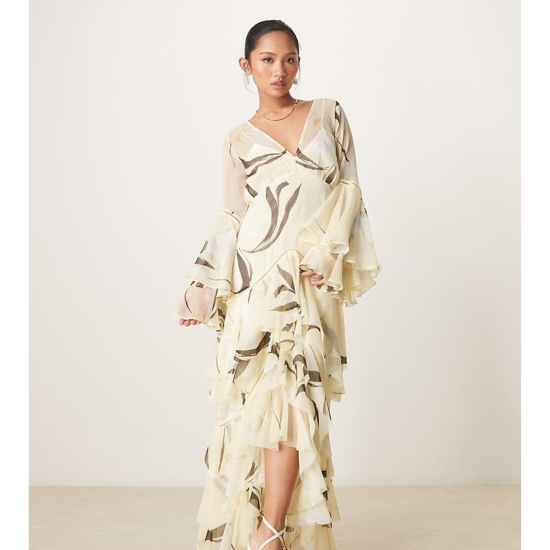ASOS Petite ASOS DESIGN Petite plunge ruffle tiered maxi dress with 107721639
