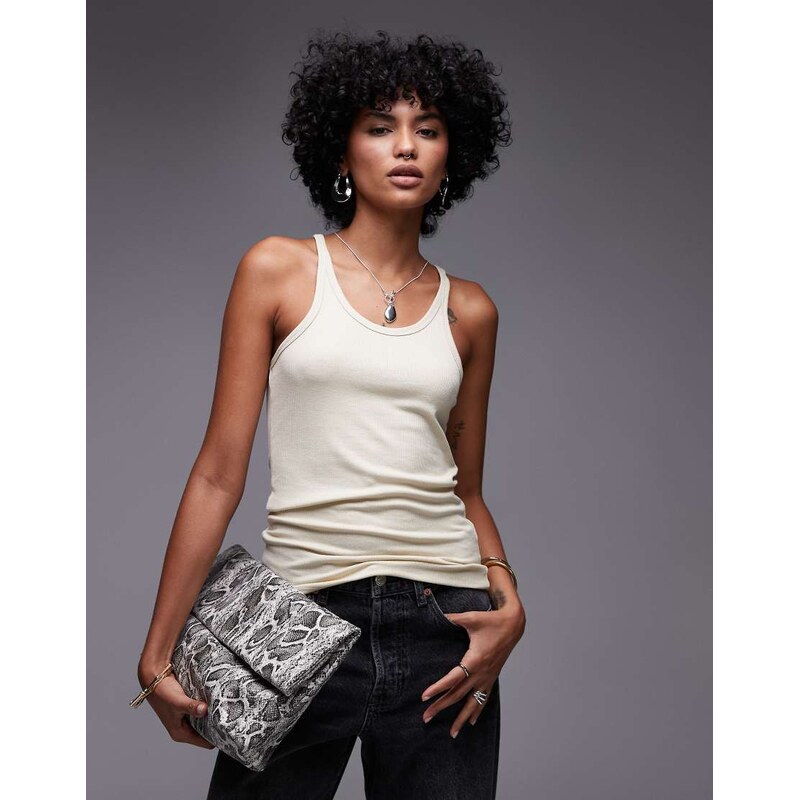 Topshop premium spaghetti strap scoop racer vest in stone