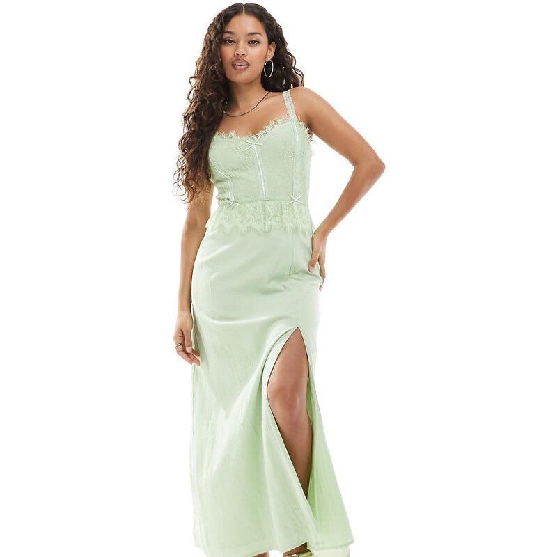 Miss Selfridge Petite cheesecloth maxi corset dress with ribbon trims 115510711