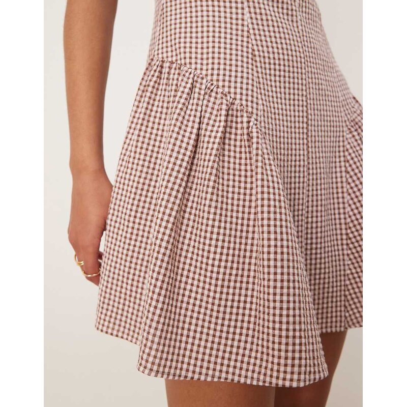 ASOS DESIGN seam detail mini dress in pink gingham-Blue