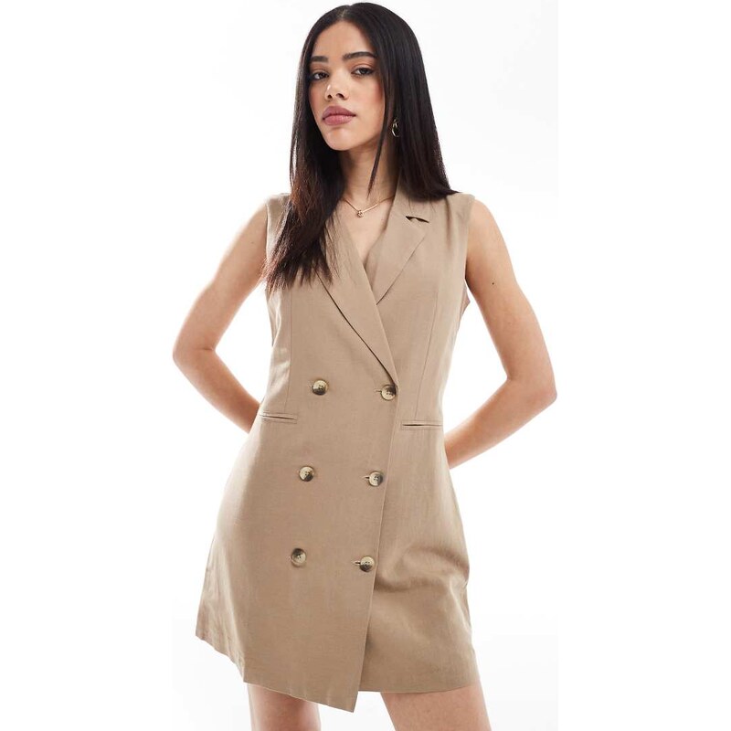 French Connection linen sleeveless blazer mini dress in tan-Brown 106360843