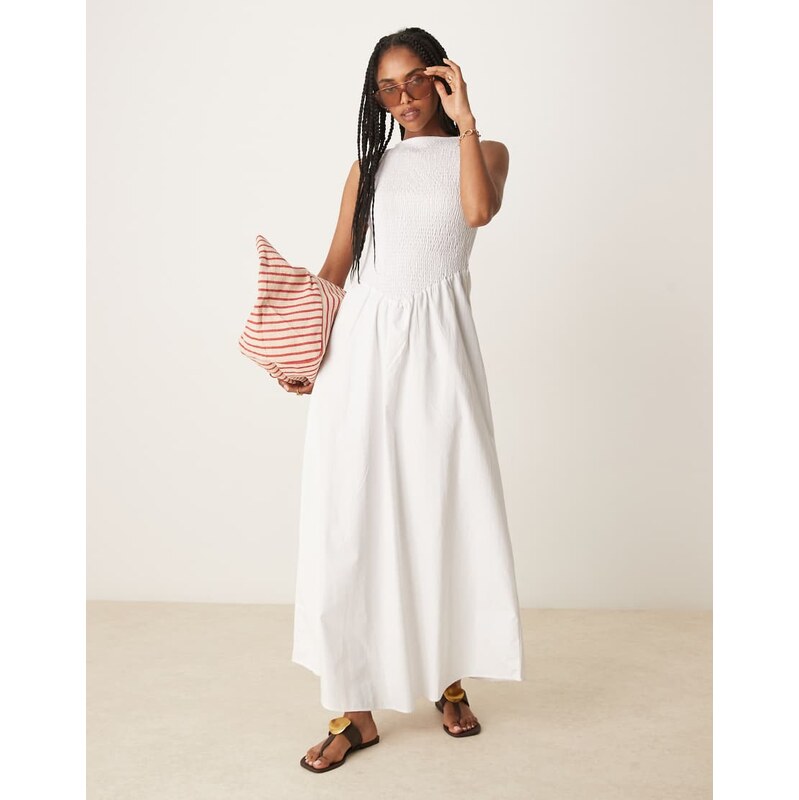 ASOS DESIGN shirred bodice maxi dress in white 106368069