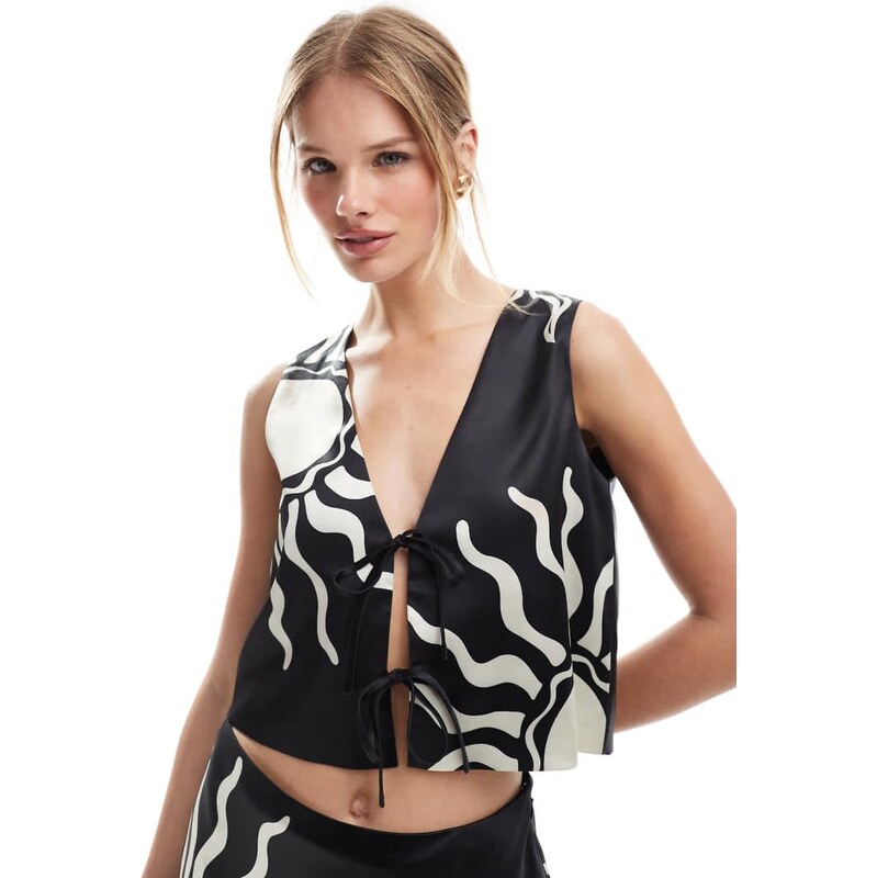 4th & Reckless satin reversible bow tie detail cropped top co-ord in 106367953