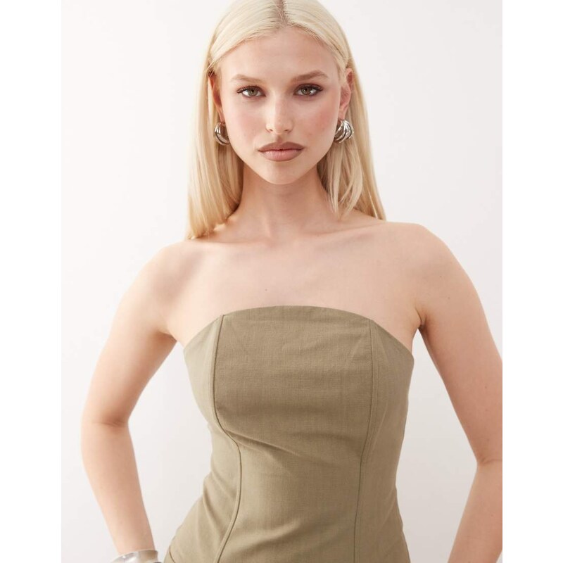 Lioness Untamed linen look cotton seam detail bandeau corset top co 106368057