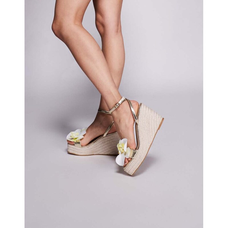 South Beach Espadrille Wedge with Orchid in Gold 106378371