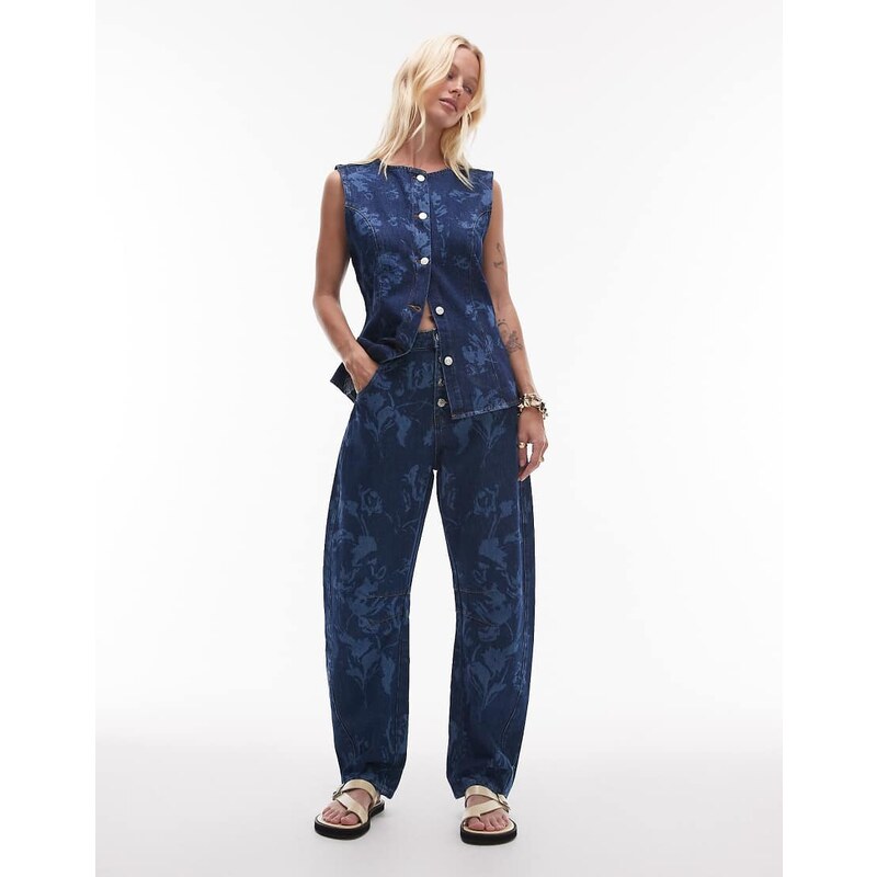 ASOS DESIGN barrel leg jean in floral rinse wash-Navy 115718789