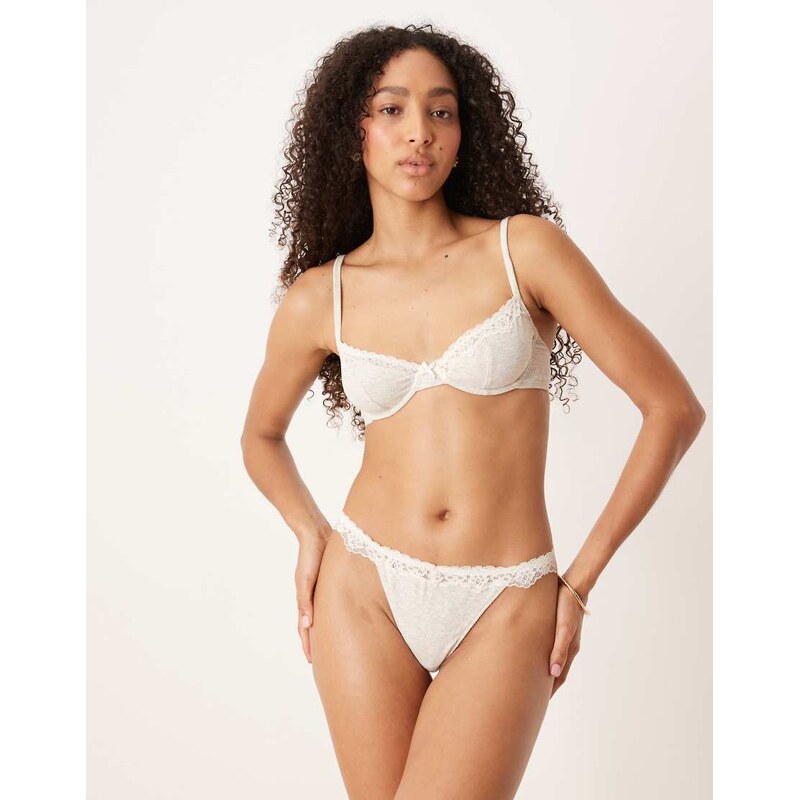 ASOS DESIGN Jaye thong in grey marl with cream lace trim 113261233