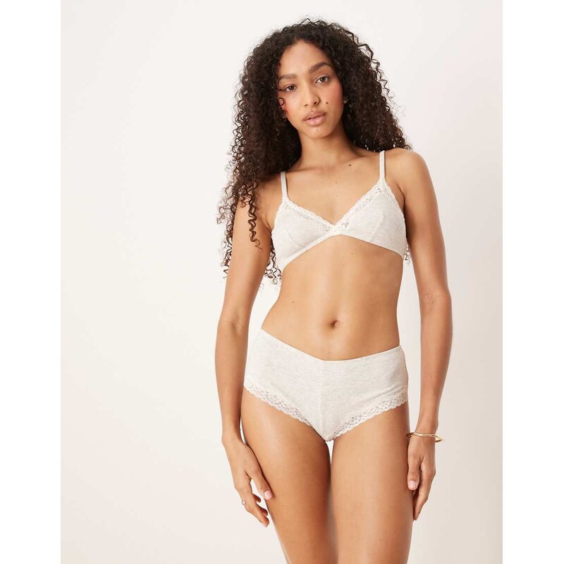 ASOS DESIGN Jaye hipster short in grey marl with cream lace trim 106378549