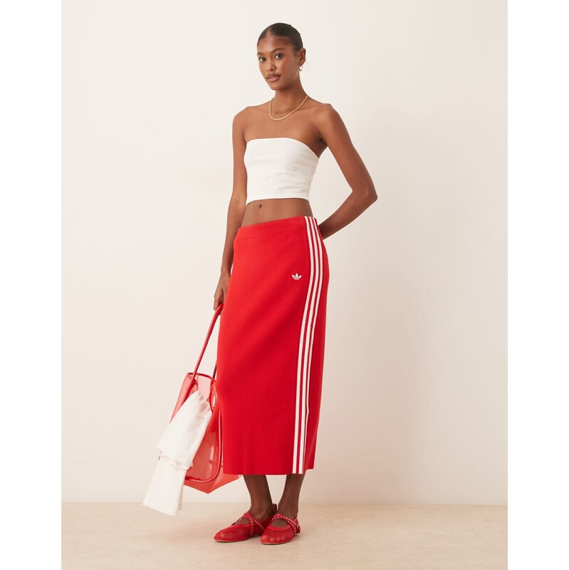 adidas Originals Adicolor 3-stripes knitted skirt in red 115503861