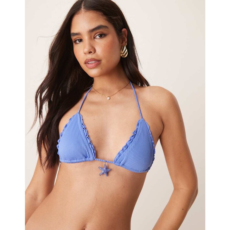 ASOS DESIGN Alice lettuce edge triangle bikini top with starfish 108056607