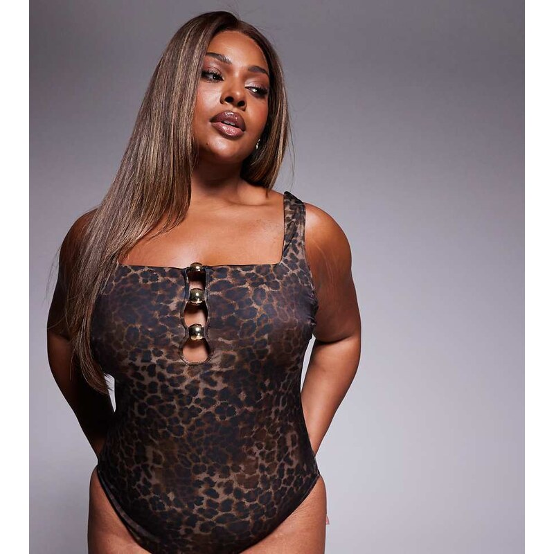 ASOS Curve ASOS DESIGN Curve Adriana Revenge Swimsuit with gold ball 106370521