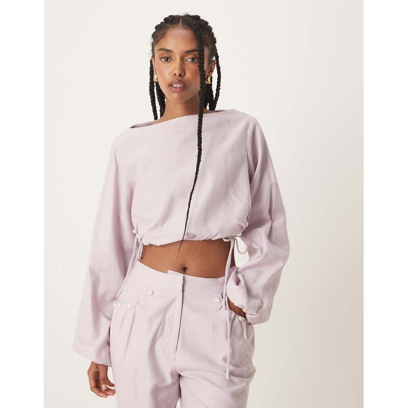 ASOS DESIGN tailored linen look top with pearl detail co-ord in