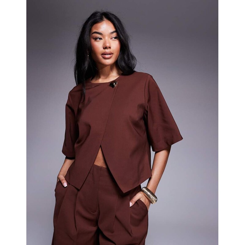 ASOS DESIGN tailored wrap top with gold button co-ord in