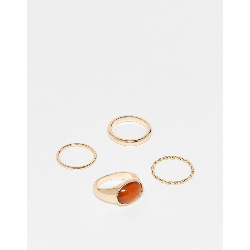 ASOS DESIGN pack of 4 mixed rings with faux semi precious stone in 106370613