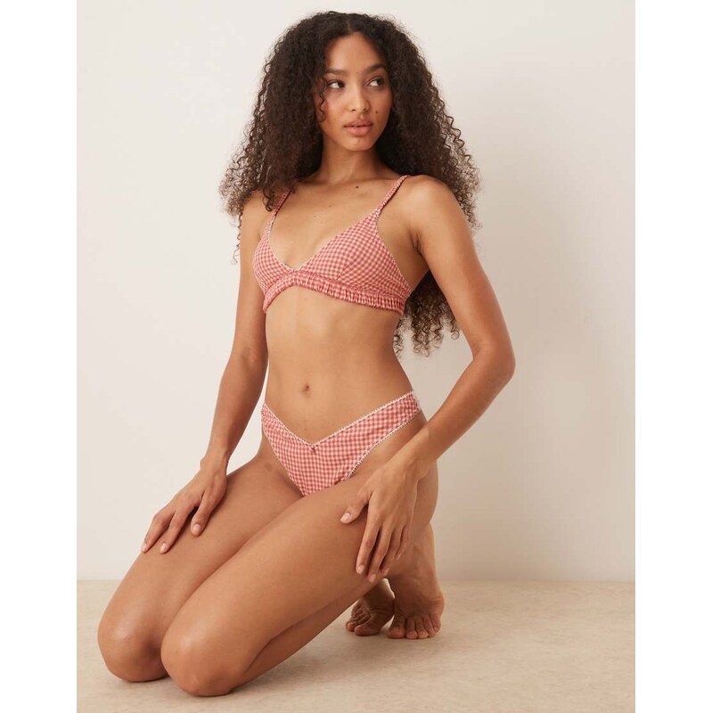 ASOS DESIGN Sidney woven gingham soft triangle bra in red 115511873