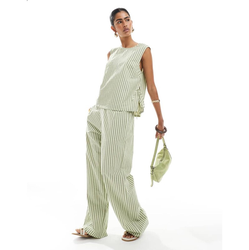 ASOS DESIGN seersucker pull on straight leg trousers co-ord in