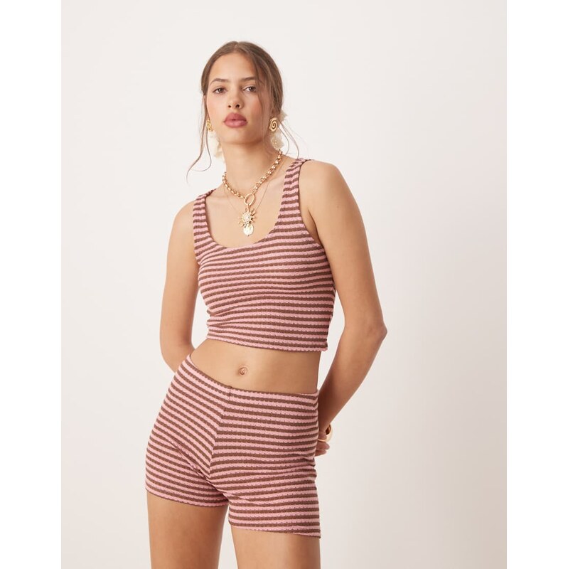 ASOS DESIGN knit cropped cami top co-ord in pink and brown stripe 106370678