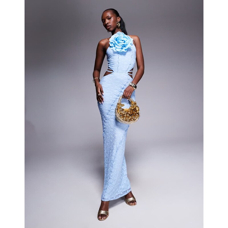ASOS DESIGN corsage lace maxi dress in blue