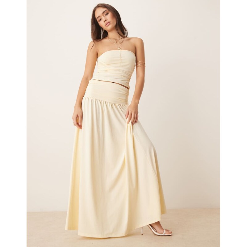 ASOS DESIGN mix & match drop waist ruched maxi skirt in yellow 106370699