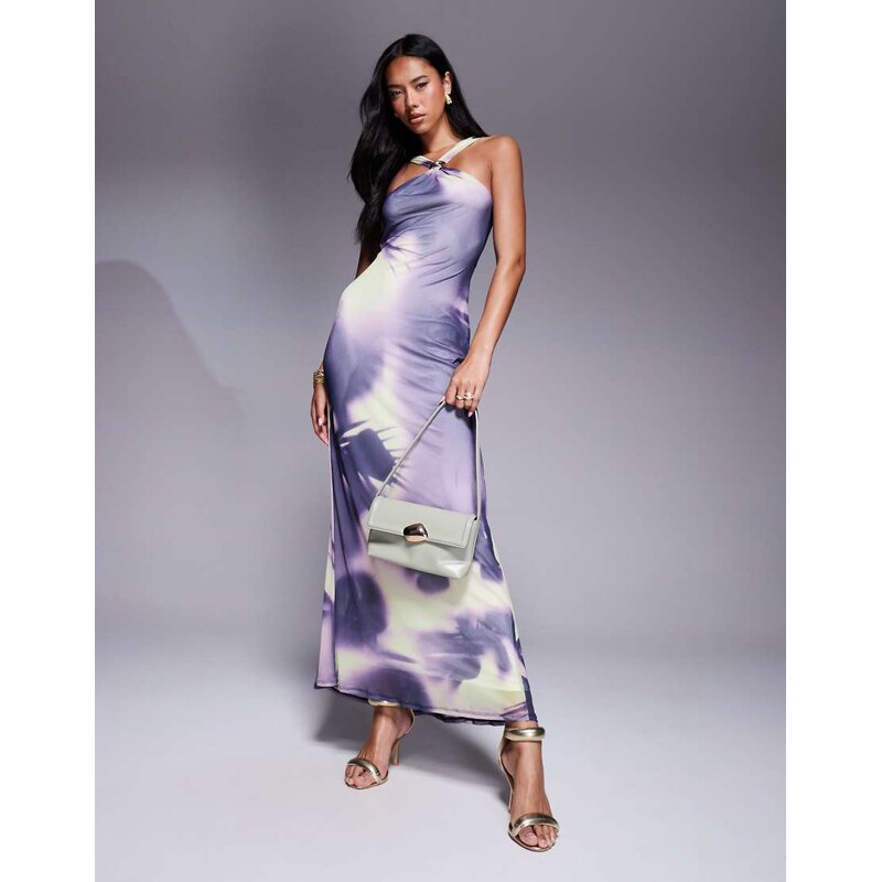 ASOS DESIGN trimmed halter neck maxi dress with twisted back