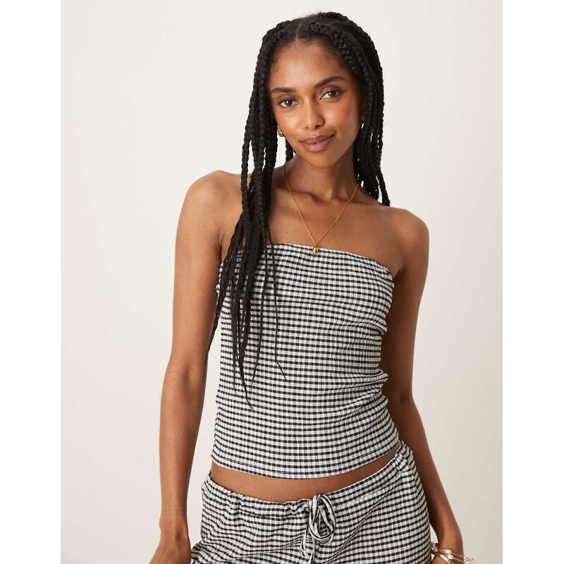 ASOS DESIGN longline bandeau co-ord in mono gingham-Multi