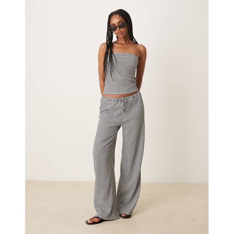 ASOS DESIGN wide leg tie front trouser co-ord in mono gingham
