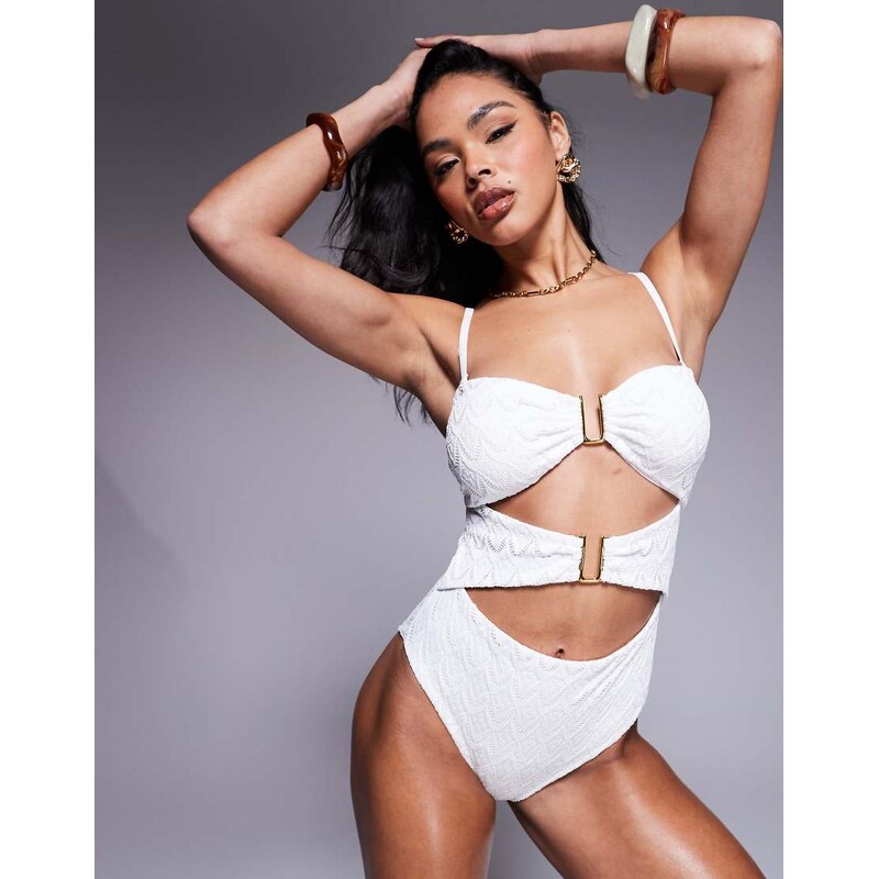 Boux Avenue broderie u wire cut out swimsuit in white 106378532