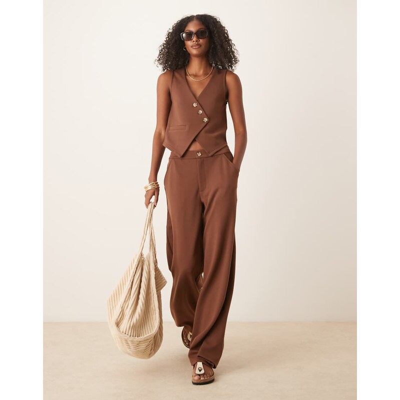 ASOS DESIGN co-ord jersey twill wide leg trouser in chocolate