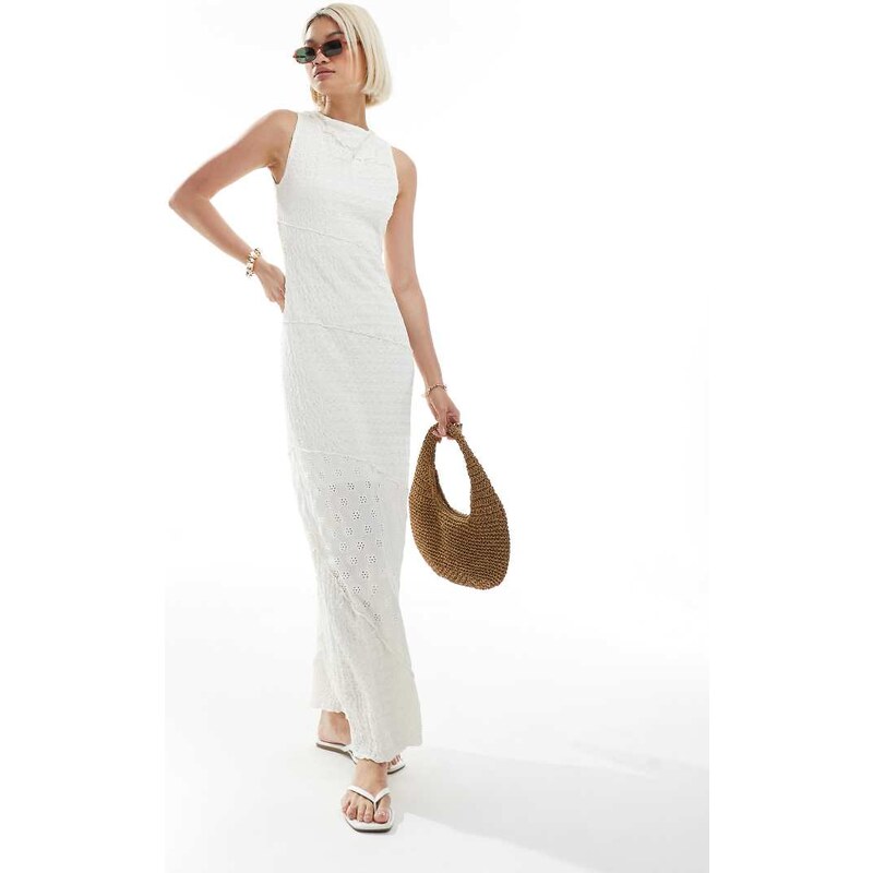 Miss Selfridge mixed texture jersey maxi dress in cream-White 106378677