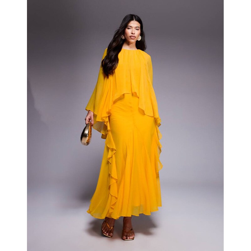 ASOS DESIGN trapeze overlay chiffon maxi dress with ruffles in