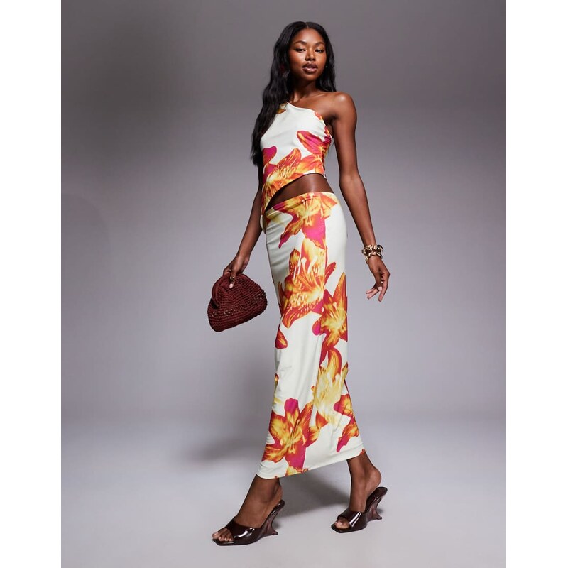 ASOS DESIGN slinky maxi skirt in floral print-Multi