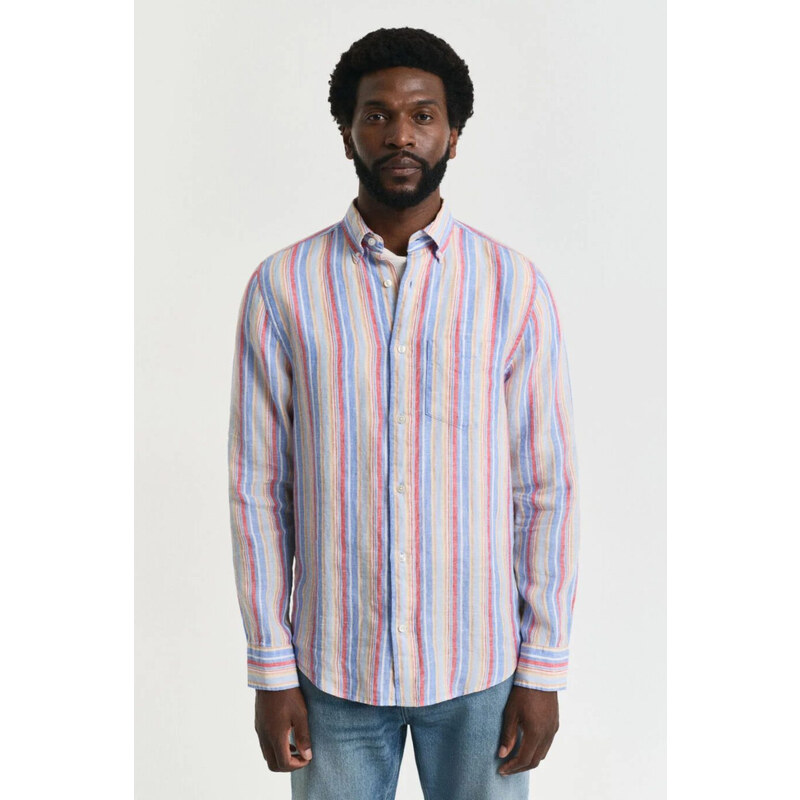KOŠILE GANT REG LINEN MULTISTRIPE SHIRT PERFECT BLUE