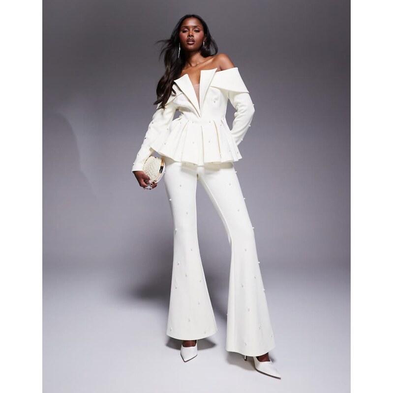 ASOS LUXE co-ord tailored trouser with pearl embellishment in