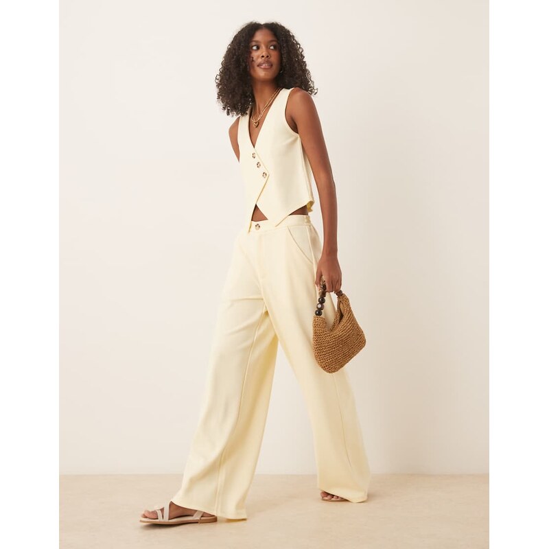 ASOS DESIGN co-ord jersey twill wide leg trouser in buttermilk-Yellow 115036241
