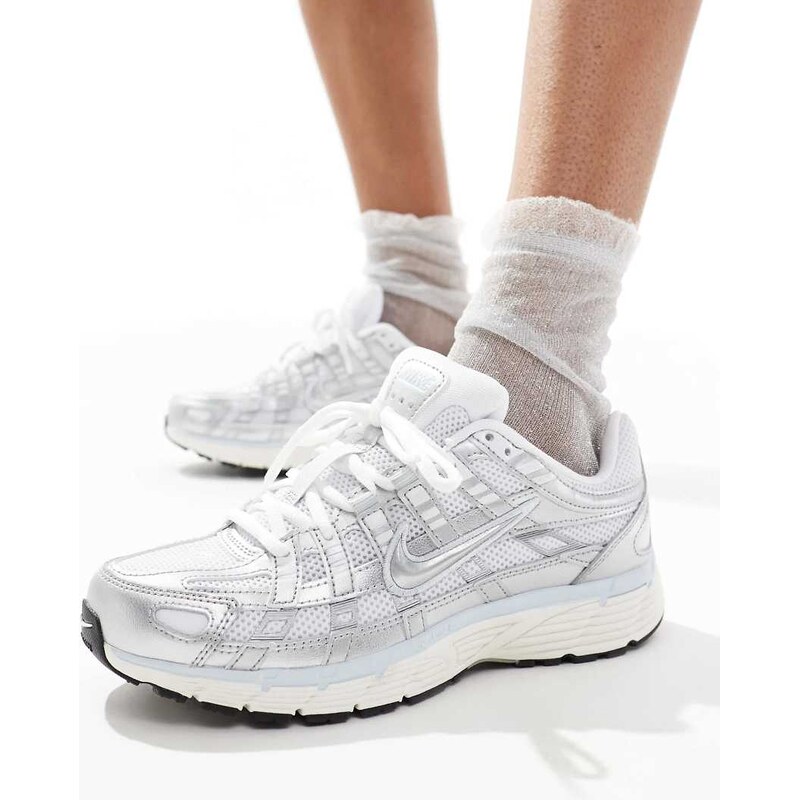 Nike P-6000 trainers in silver and blue-White