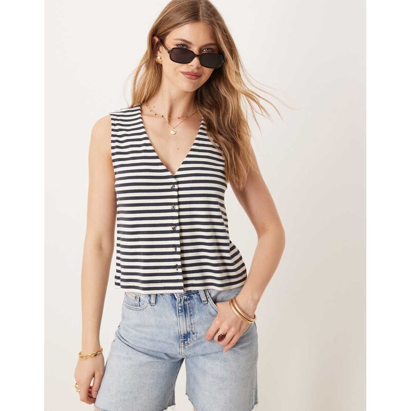 ASOS DESIGN button through ribbed waistcoat in stripe-Multi