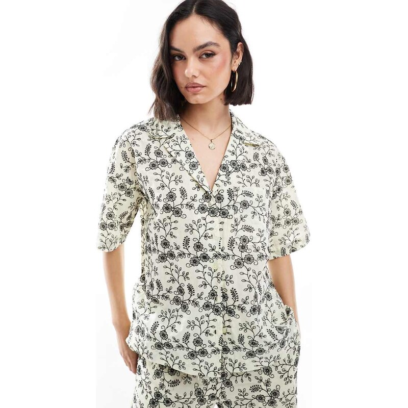ASOS DESIGN contrast broderie co-ord shirt-Multi 106786633