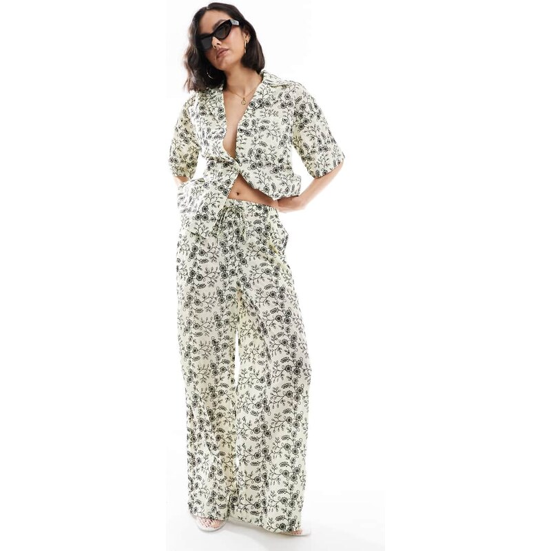 ASOS DESIGN contrast broderie co-ord trouser in yellow