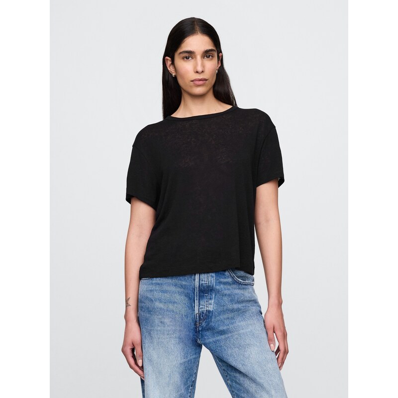 GAP Dámské Lněné crop tričko 778377-02