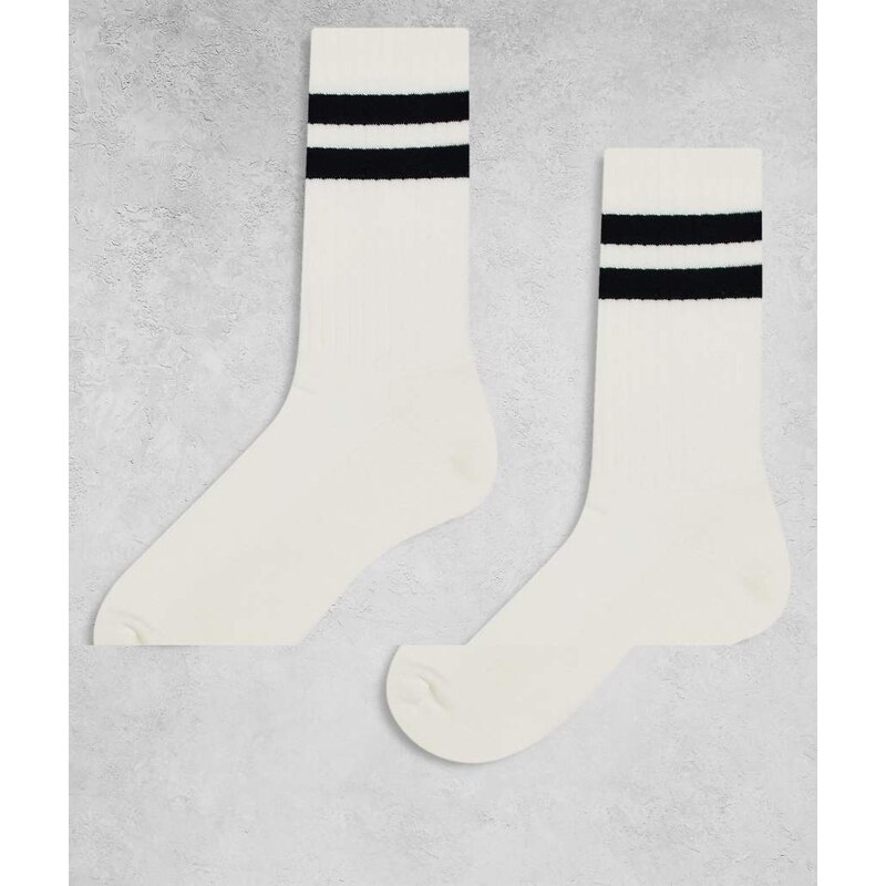 ARKET 2 pack stripe sport socks in off white and dark blue