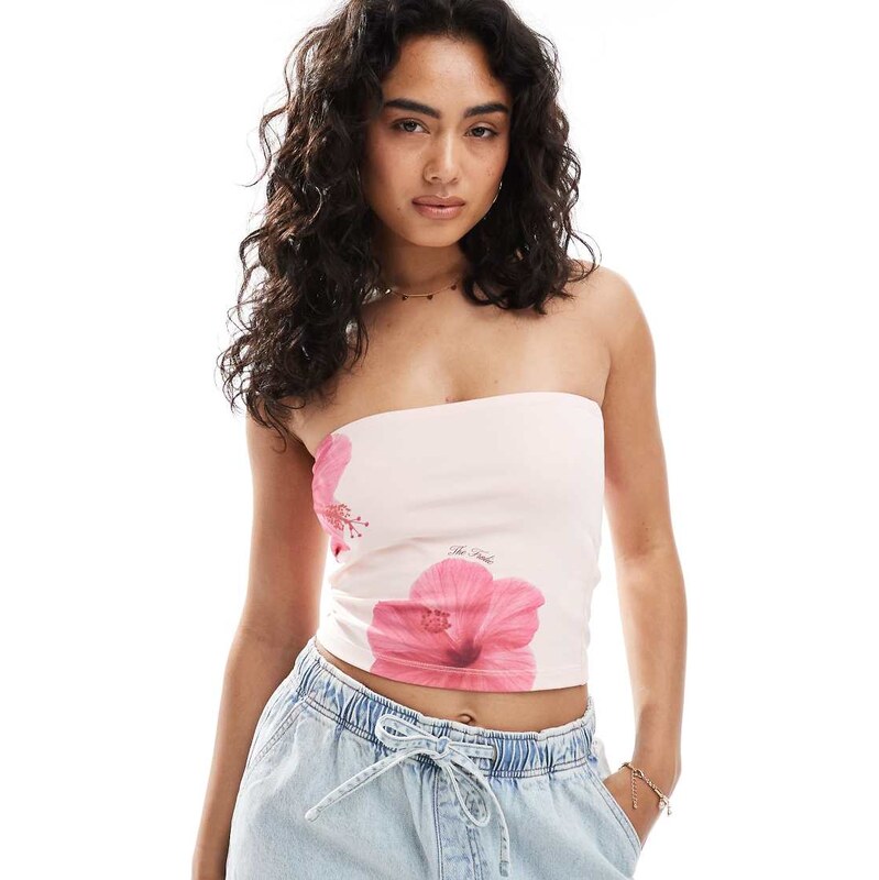 The Frolic exclusive floral bandeau top in pink hibiscus print 115184203
