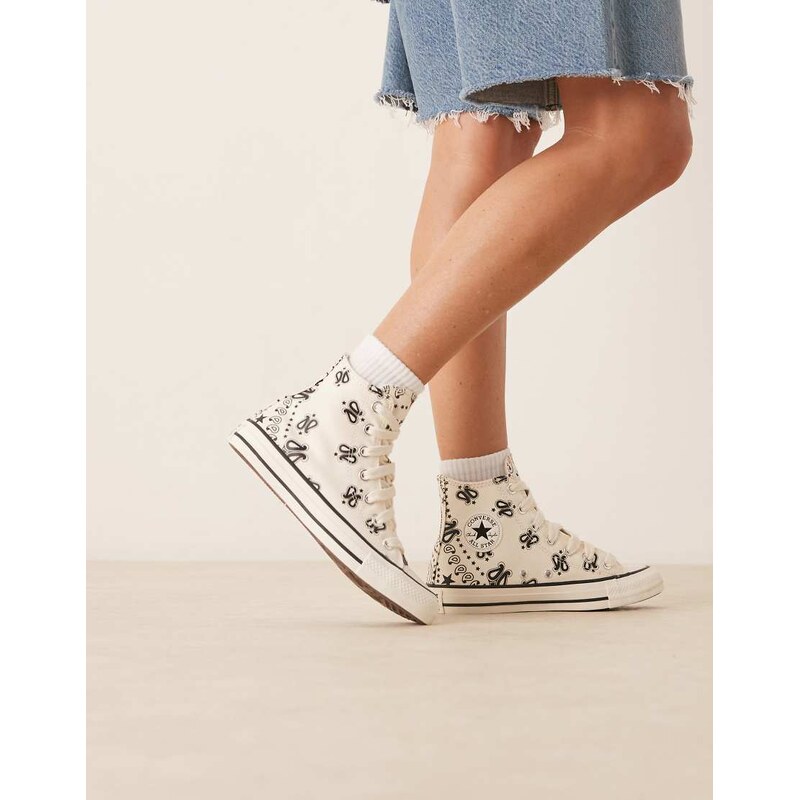 Converse Chuck Taylor All Star Hi trainers in off white with paisley 106398601