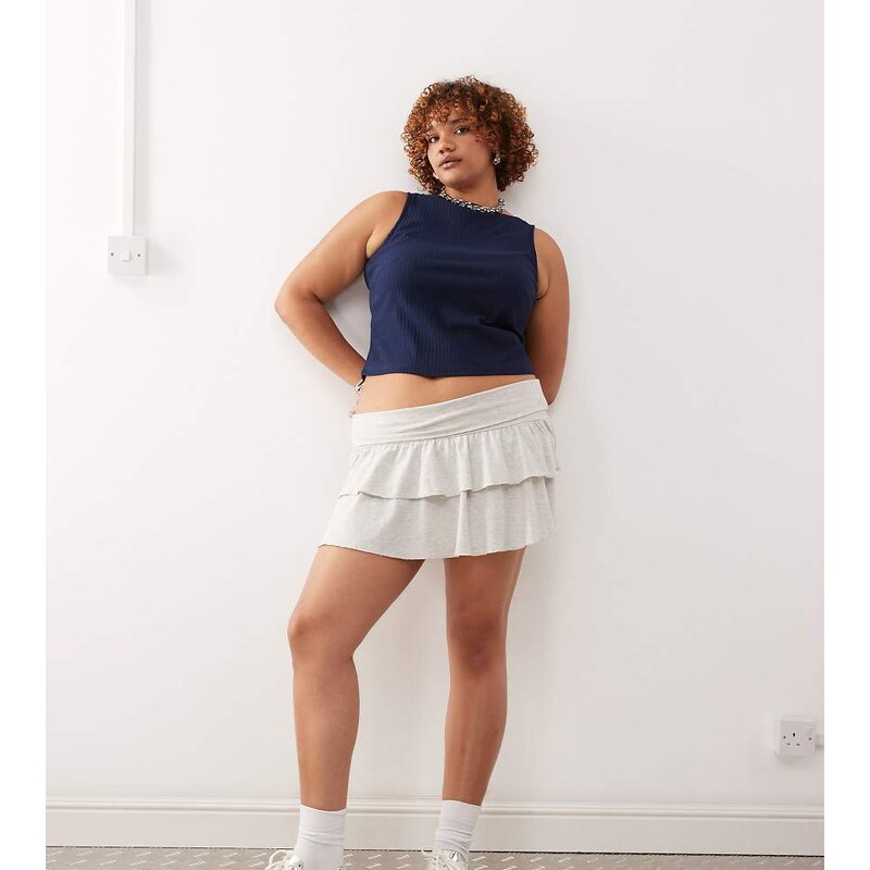 COLLUSION plus mini ruffle skirt in grey