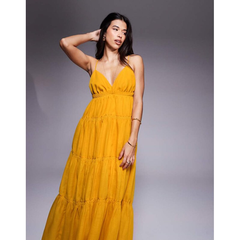 ASOS DESIGN tiered cami maxi dress with ruching details and