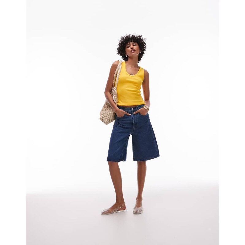 ARKET mid waist five pocket loose denim twill shorts in midwash blue 106398649