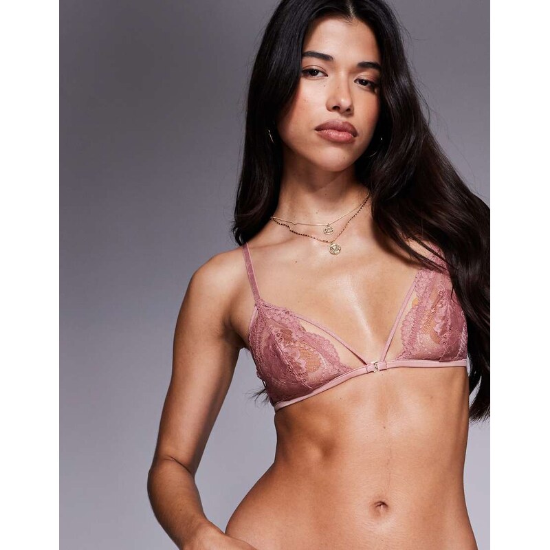 ASOS DESIGN Drew strappy lace triangle bra in mink-Pink 106400444