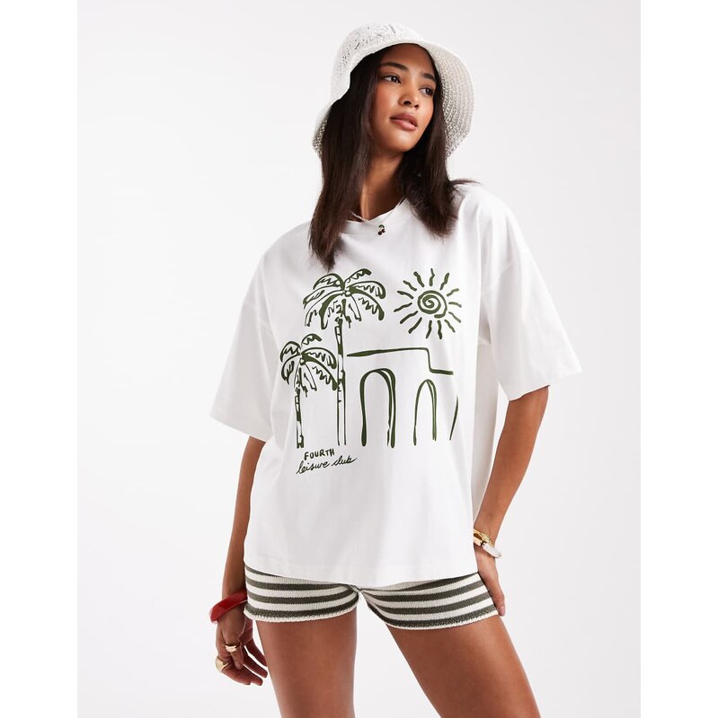 4th & Reckless x Luana Barron cotton palm print oversized t-shirt in 106398685